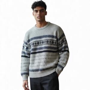 Anchor Blue Mens Vintage Holiday Knit Crewneck Sweater in Gray size L